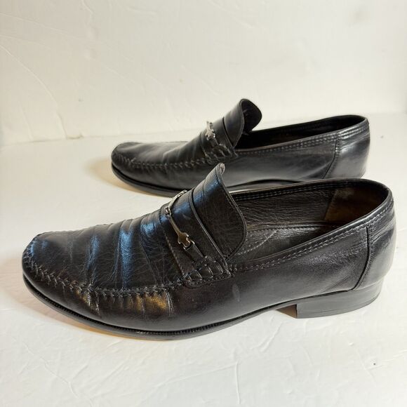 Men\'s Black Leather Horsebit Loafers Pittore Model 11.5 Vibram GTO Italia Heel